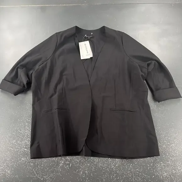 Athleta Avenue Blazer Womens 24 Black Formal Buisness Casual Roll Sleeve NWT - Picture 2 of 6